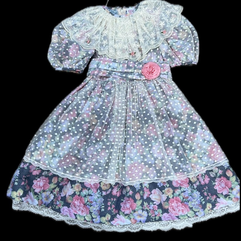 vintage Dorissa international Nicole floral garden party dress lace bow pink 5